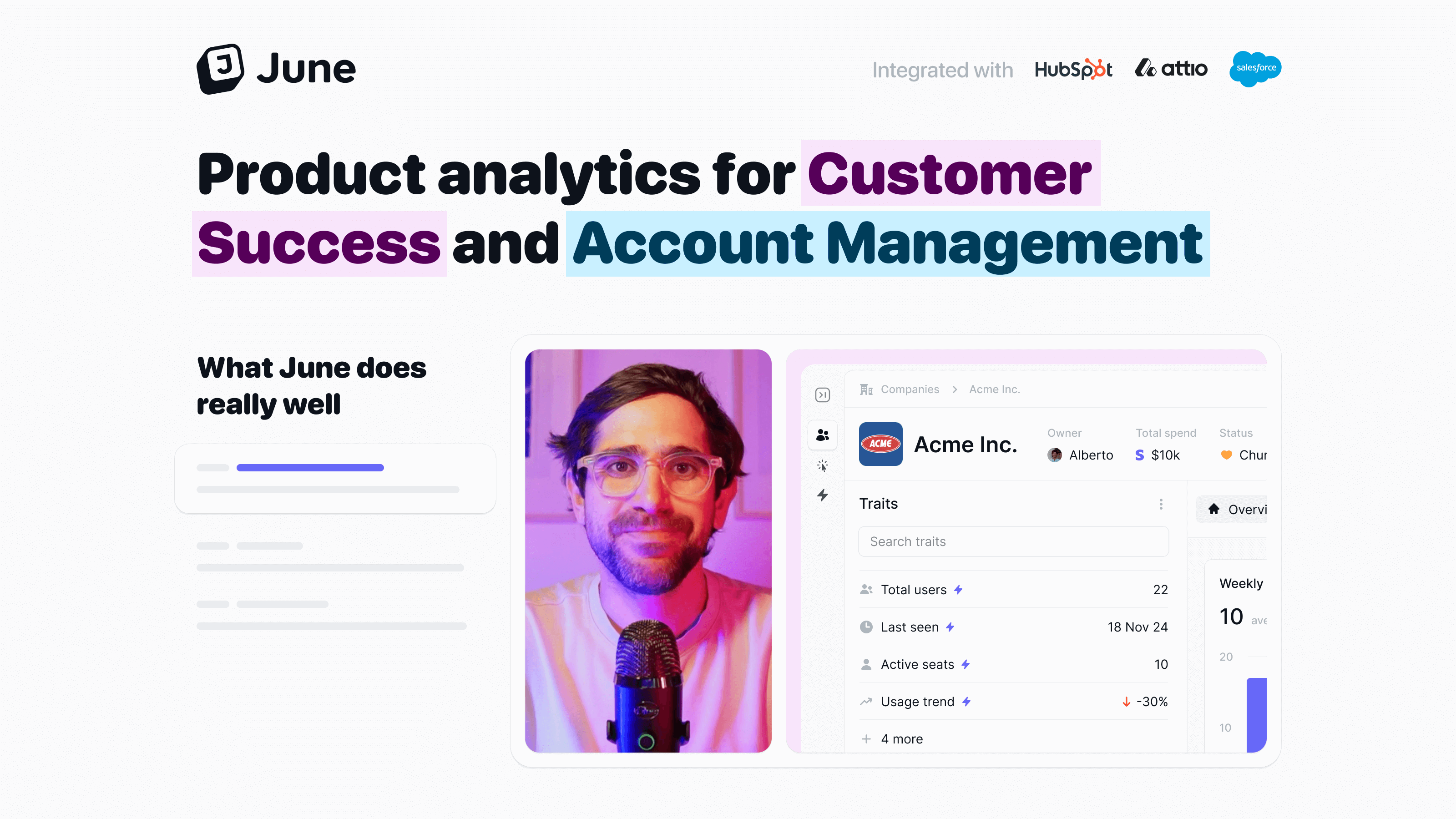 June landing page screenshot — Auto-generated product analytics — like Mixpanel, but easy