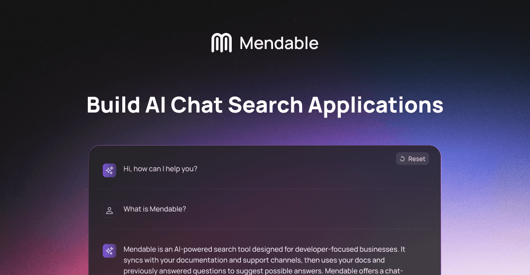 Mendable landing page screenshot — AI search for product documentation