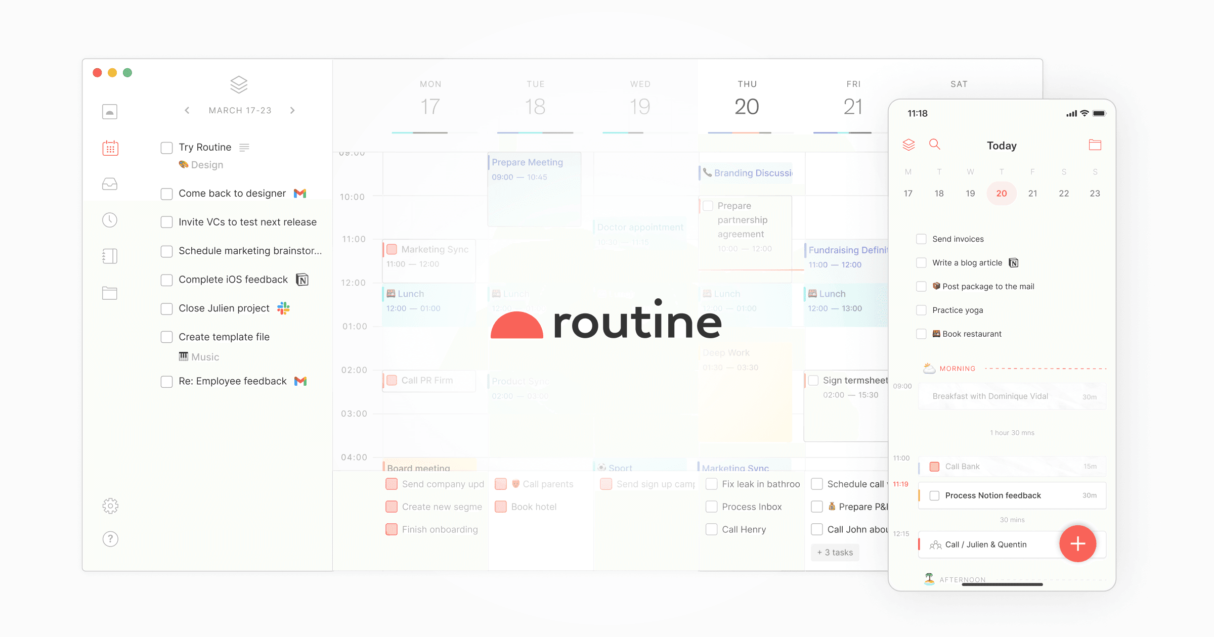 Routine landing page screenshot — Time-blocking with the perfect calendar + tasks app